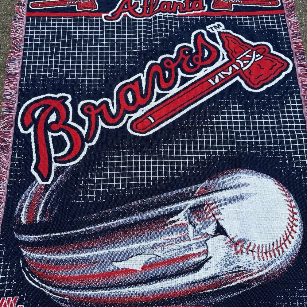 VINTAGE MLB Atlanta Braves Baseball Throw Blanket 56"x 43" Made in USA - Picture 3 of 6